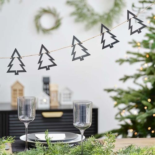 Schwarzes Pendel mit Weihnachtsbäumen Zeitgenössisches Weihnachten Ginger Ray