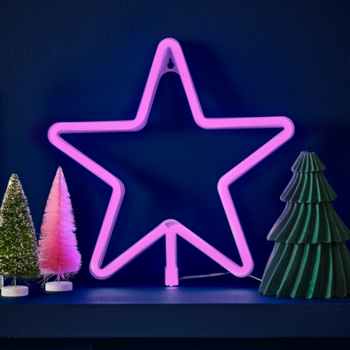 Neonlampe Merry and Bright mit Sternen in Rosa Ginger Ray