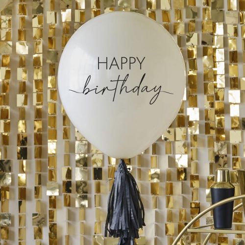 Mega-Ballon Happy Birthday Champagne Noir Ginger Ray