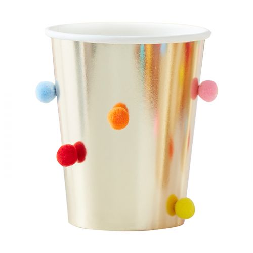 Becher Pompons Mix it Up Brights (8 Stück) Ginger Ray