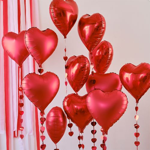 Folienballons Herz rot mit Herzschleife (12 Stück) Be Mine Ginger Ray