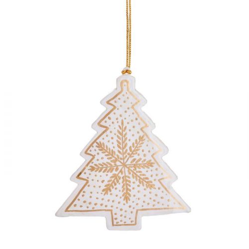 Weihnachtsaufhänger Weihnachtsbaum aus Holz Weiß & Gold