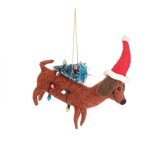Hunde-Weihnachtsanhänger mit Weihnachtsbaum aus Filz Sass & Belle