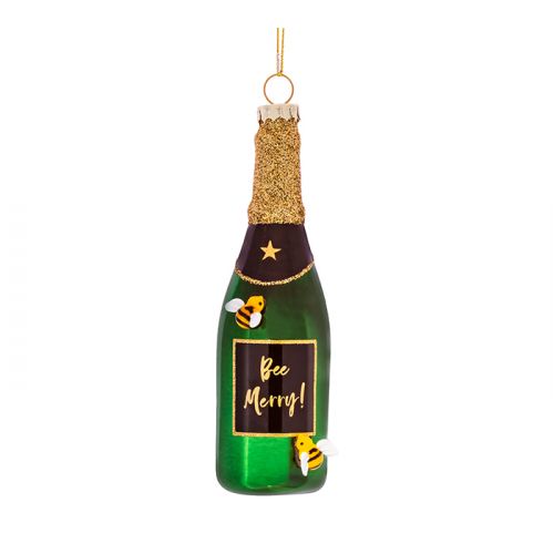 Weihnachtsanhänger grüne Champagnerflasche mit Bienen Sass & Belle