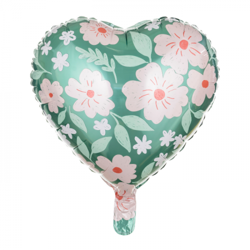 Folieballon hart bloemen 45cm