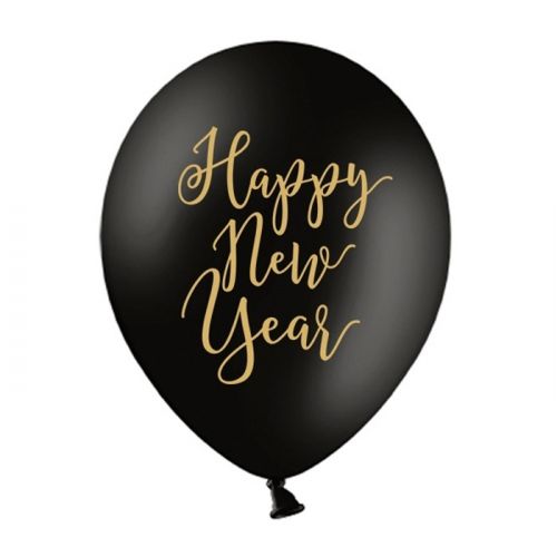 Ballonnen Happy New Year zwart-goud (6st)