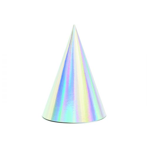 Feesthoedjes iridescent (6st) op wit achtergrond