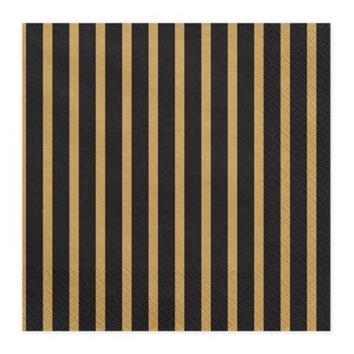 Servetten Stripes (20st) Black & Gold