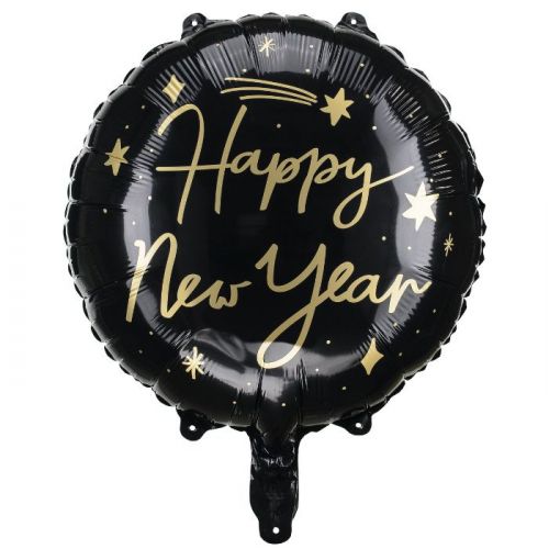 Folienballon Happy New Year rund schwarz