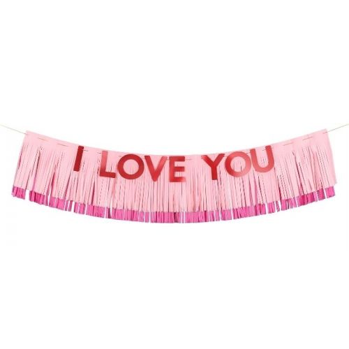 Girlande „I Love You“ mit rosa Fransen (150 cm)