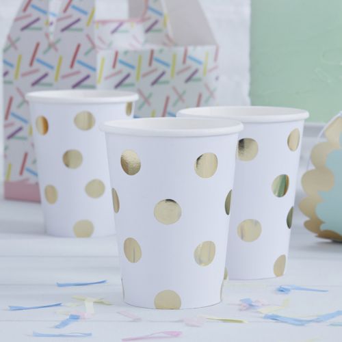 Bekertjes dots goud Pick & Mix (8st) Ginger Ray 