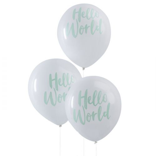 Hello World Babyshower Ballonnen mint-wit (10st) Ginger Ray 