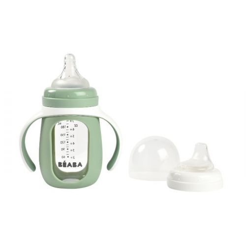 Beaba 2-in-1-Wachstumsflasche aus grünem Glas 210 ml