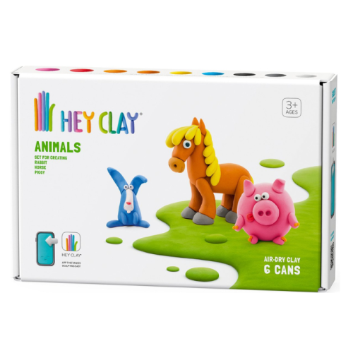 Hey Clay Modelliertiere aus Ton Schweinchen, Pferd, Hase (6 Stück)