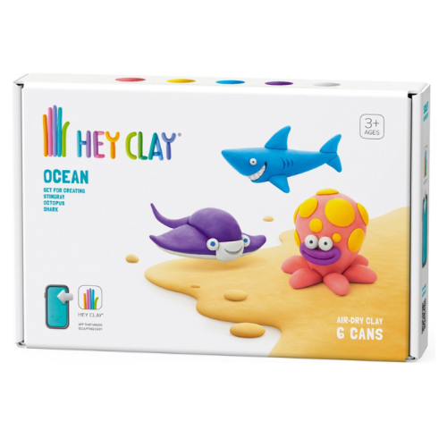 Hey Clay Modelliermasse Ozeanhai, Oktopus, Stachelrochen (6 Stück)