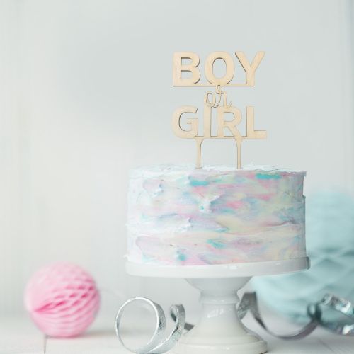 Gender Reveal Kuchen Topper Junge oder Mädchen Holz