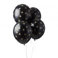 Luftballons mit schwarzen und goldenen Sternen (6 Stück)