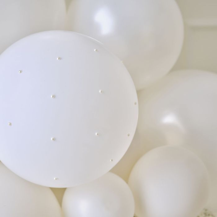 Ballonbogen Weiß & Creme mit Perlen Ginger Ray