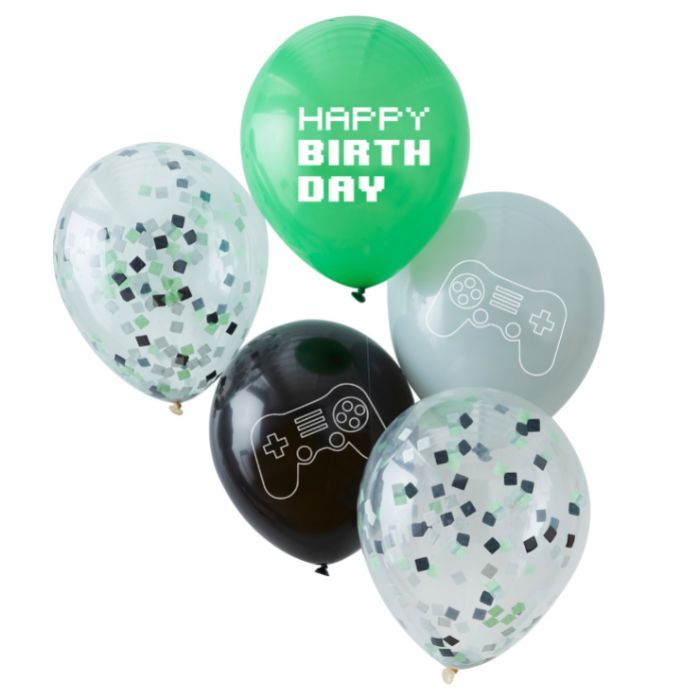 Ballons Happy Birthday Game On (5 Stück) Ginger Ray