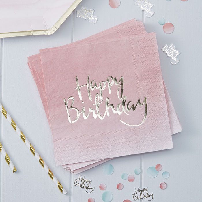 Happy Birthday servetten ombre Roze - Goud Pick & Mix (20st) Ginger Ray