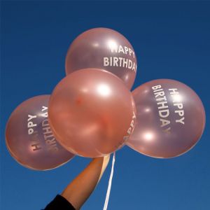 Happy Birthday Luftballons Roségold (5 Stück) Talking Tables