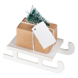 Weiße Weihnachts-Tischkartenhalter und Schlittenboxen (4 Stück)