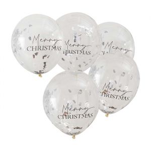 Konfetti Ballons Frohe Weihnachtszeit für Silber (5 Stück)