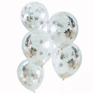 Konfetti Luftballons Sterne silber (5Stk) Silber Metallic Stern