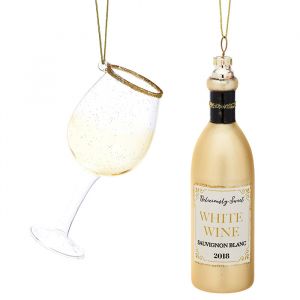 Weihnachtsaufhänger-Set Weißwein mit Glas Sass & Belle