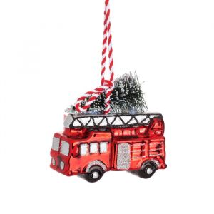 Weihnachtsanhänger Feuerwehrauto mit Weihnachtsbaum
