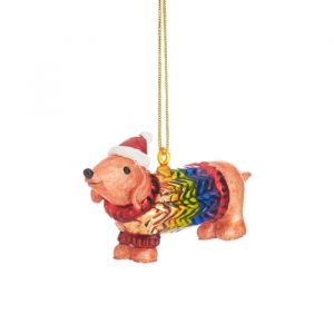 Weihnachts-Anhänger Hund im Regenbogenanzug