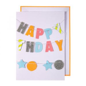 Verjaardagskaart Happy Birthday met slinger neon Meri Meri