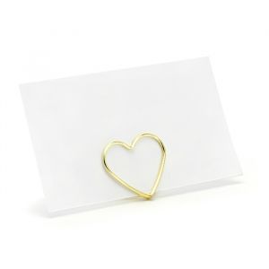 Goldfarbene Tischkartenhalter mit Herzmotiv (10 Stück)