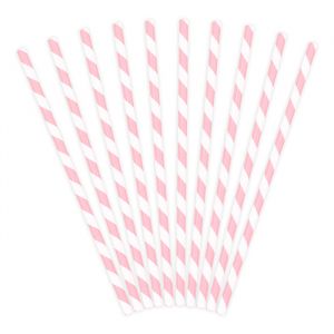 Papieren rietjes wit-roze (10st)