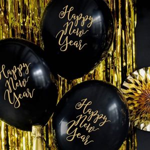 Happy New Year Luftballons schwarz-gold (6 Stück)