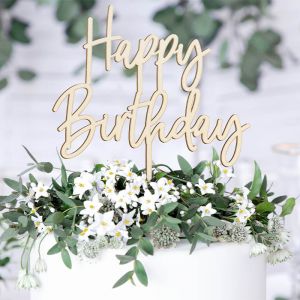 Kuchenaufsatz aus Holz „Happy Birthday“
