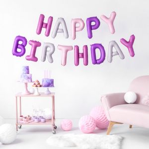 Happy Birthday Folienballon lila-rosa 350cm