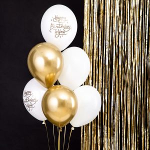 Ballon Mix Happy Birthday To You weiß-gold (6Stk)