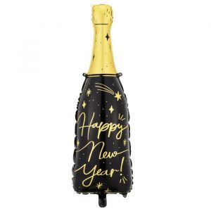 Folienballon Happy New Year Champagner schwarz/gold