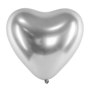 Herzballons glänzend silber (50 Stück)
