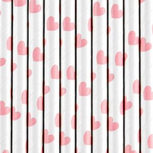 Papierstrohhalme mit rosa Herzen (10 Stück)