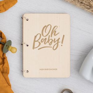 Baby Shower Booklet Oh Baby mit Holzeinband