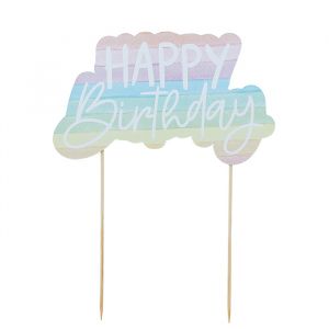 Öko-Kuchenaufsatz „Happy Birthday“ in Regenbogenfarben Hootyballoo