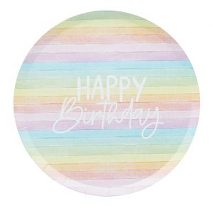 Happy Birthday Eco Rainbow Teller (8 Stück) Hootyballoo