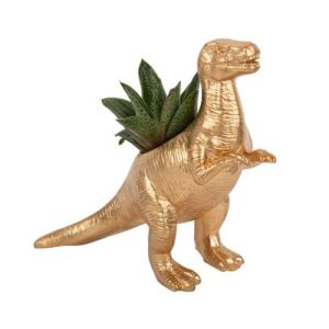 Tyrannasaurus Blumentopf für die Dinosaurier-Party, goldfarben