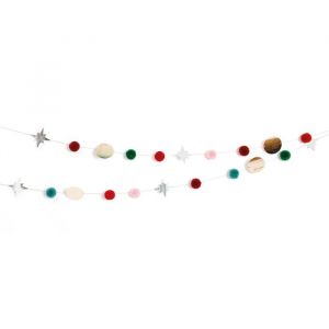 Weihnachtsgirlande Sterne und Pompons rot