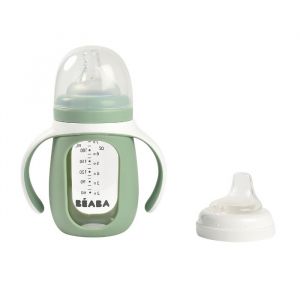 Beaba 2-in-1-Wachstumsflasche aus grünem Glas 210 ml