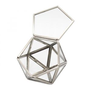 Geometrische Ringbox aus silbernem Glas