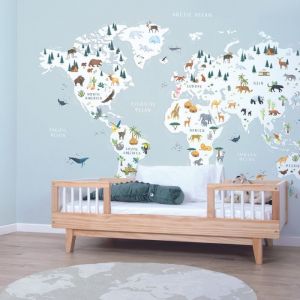 Lilipinso Panoramatapete Weltkarte mit Tieren